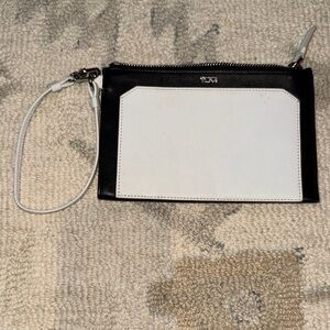 Black and White Tumi Leather Wristlet Clutch